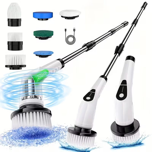 Rechargeable Electric Spin Scrubber, Cordless 7-Head Cleaning Brush with Telescopic Handle for Bathroom, Kitchen, Shower, Bathtub, Tile & Floors