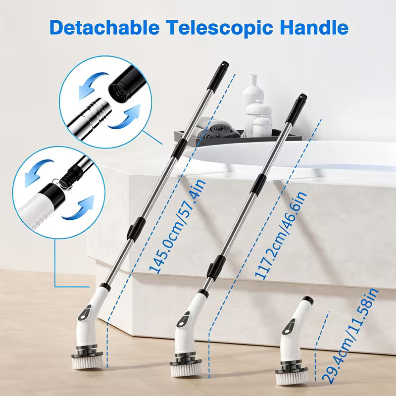 Rechargeable Electric Spin Scrubber, Cordless 7-Head Cleaning Brush with Telescopic Handle for Bathroom, Kitchen, Shower, Bathtub, Tile & Floors