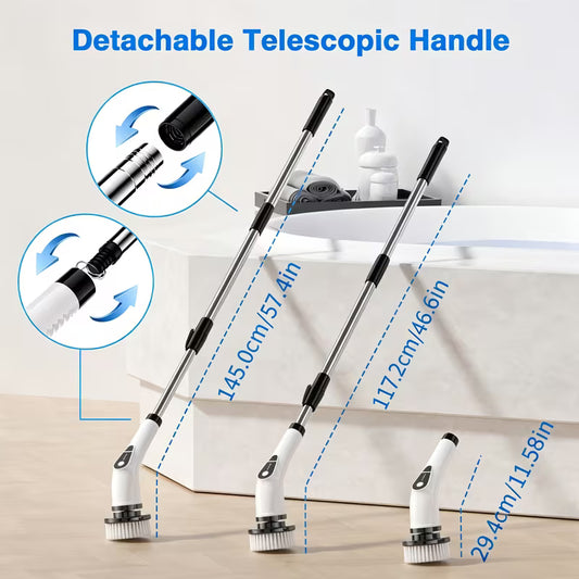 Rechargeable Electric Spin Scrubber, Cordless 7-Head Cleaning Brush with Telescopic Handle for Bathroom, Kitchen, Shower, Bathtub, Tile & Floors