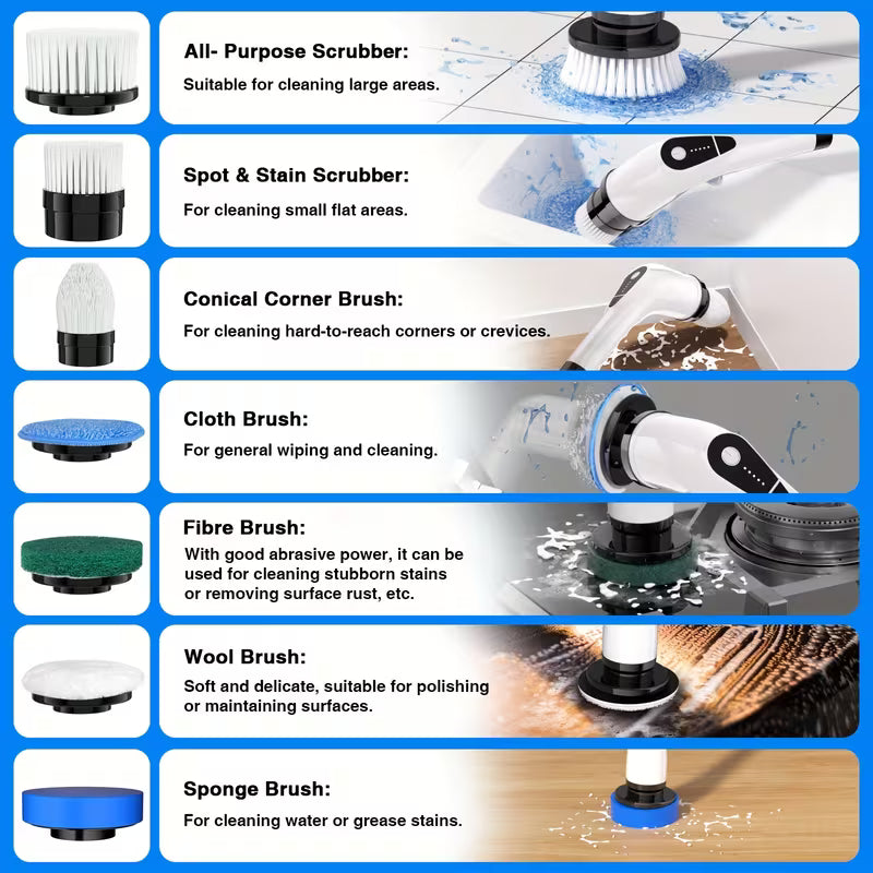 Rechargeable Electric Spin Scrubber, Cordless 7-Head Cleaning Brush with Telescopic Handle for Bathroom, Kitchen, Shower, Bathtub, Tile & Floors